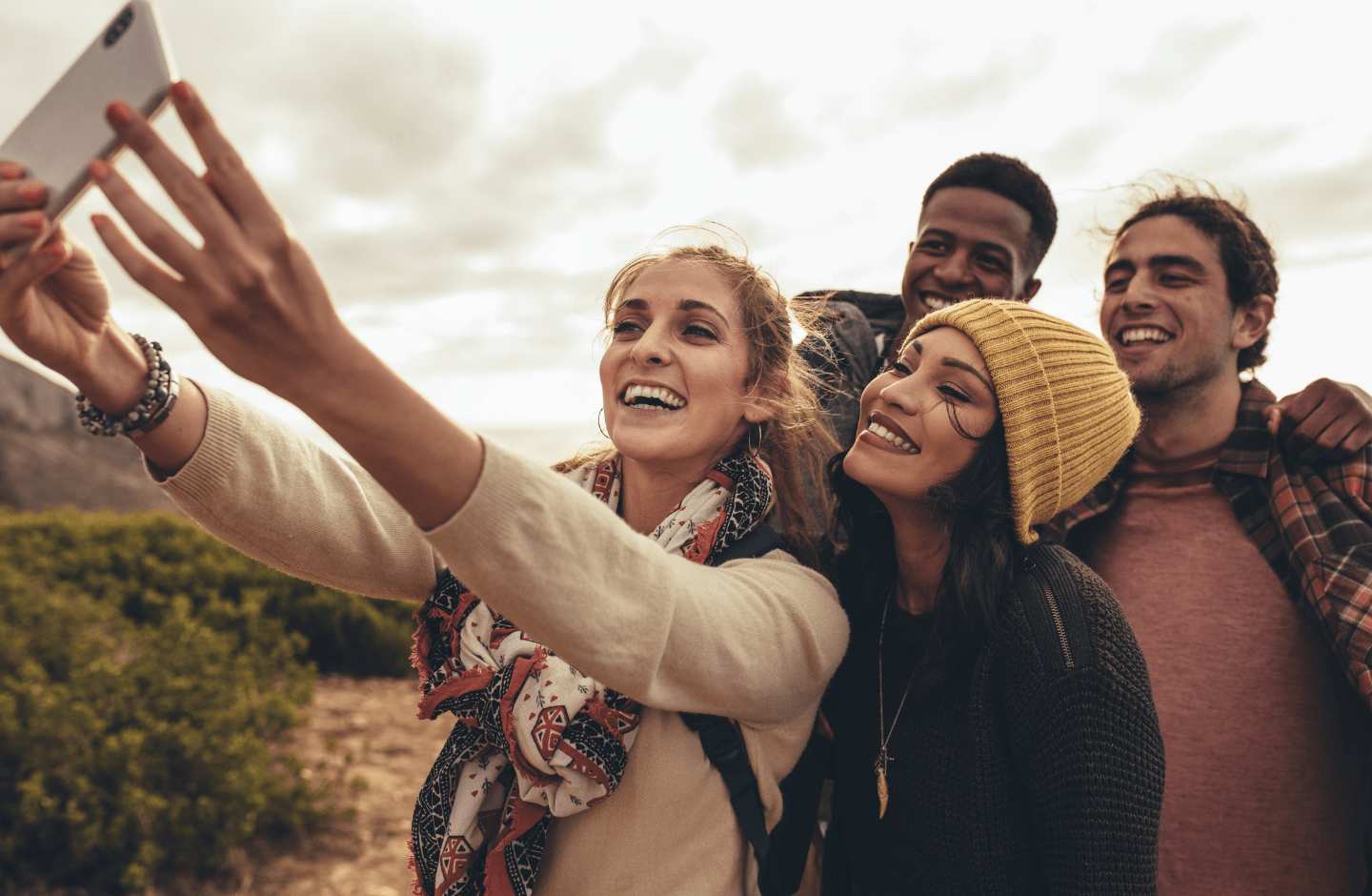 group of friends take selfie